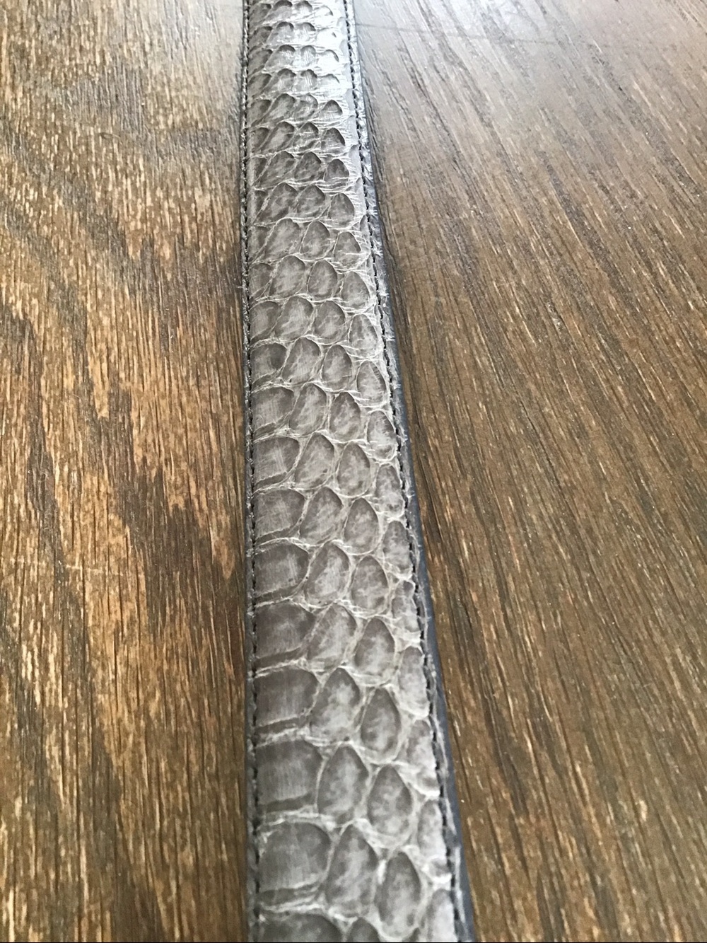 Vintage grey snakeskin belt with a gold-tone buckle. - Picture 9 of 14